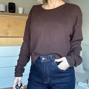 The Group Babaton Chocolate Brown Ribbed Long Sleeve